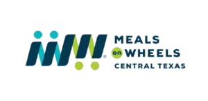 Logo featuring stylized blue and green figures and the text "Meals on Wheels Central Texas.